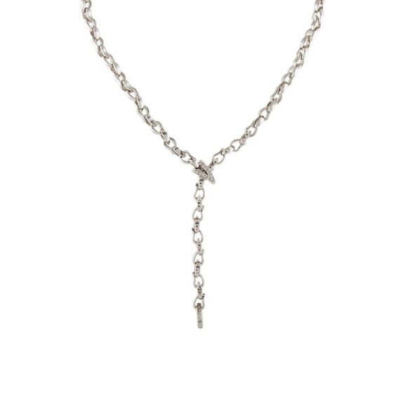 Tamara Comolli 18k Drop White Gold Lariat Necklace Pave White Diamonds Clasp - Picture 5 of 6